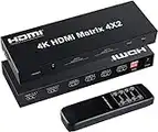 FERRISA 4x2 HDMI Matrix Switch,4 in 2 Out Matrix HDMI Video Switcher Splitter +Optical & L/R 3.5mm Output,Support Ultra HD 4K x 2K,3D 1080P,Audio EDID Extractor with IR Remote Control