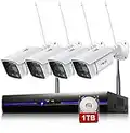 3MP Kit Camara de Seguridad WiFi Exterior con Spotlight, REIGY Sistema Vigilancia IP Interior 4X 1296P Camara y 8CH NVR, Visión Nocturna Colorida, Detección Movimiento Preinstalado 1HDD