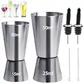 1 Set Spirit Measures 25 50 ml & 15 30 ml, 2pcs Stainless Steel Cocktail Jigger Alcohol Drink Shot Measure Cups 2Pcs Spirits Pourers and 2Pcs Cleaning Brushes