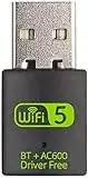 XPSH, USB WiFi Bluetooth Adattatore, Dongle Mini Wireless 600mbps Dual Band 2.4G/5.8G Adattatore Bluetooth USB Scheda di Rete Ricevitore WiFi per Laptop Desktop Win10/8/8.1/7