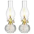 2 Pieces Large Chamber Oil Lamp, Vintage Glass Clear Kerosene Lamp Indoor Decorative Hurricane Lamp Oil Lantern for Tabletop Decor and Emergency Lighting (Cute Style)