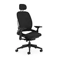 Steelcase Leap Ergonomischer, höhenverstellbarer Büro- und Gaming-Drehstuhl, verstellbare Lordosenstütze, verstellbare Armlehnen, komfortable Polsterung, Stoffbezug (Farbe Onyx) + Kopfstütze