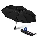 SWISSONA parapluie pliant premium en noir, léger,resistant au vent et inoxydable avec pochette de transport I parapluie de poche, parapluie de voyage, parapluie d’e