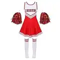 YiZYiF Enfant Fille Déguisement Pom-pom Girl Cheerleaders Cosplay Costume Carnaval Halloween Noël Robe Ecole et Pompoms Tenue Soirée Fête Journée des Enfants 6-14 Ans Rouge 9-10 ans