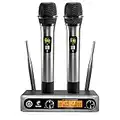 TONOR Wireless Microphone,Metal Dual Professional UHF Cordless Dynamic Mic Handheld Microphone System for Home Karaoke, Meeting, Party, Church, DJ, Wedding, Home KTV Set, 200ft(TW-820)