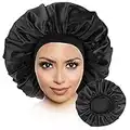 Inedit Bonnet De Nuit Satin, Soie Cheveux - Doux Elastique Adaptable À Toutes Les Femmes (Couleur Noir)