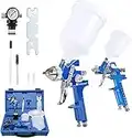 Voilamart 2 Set HVLP Gravity Feed Spray Gun Set with 600CC 125CC Cup Paint Sprayer Airbrush Painting Tool Kit with Copper Nozzle 1.4MM 0.8MM