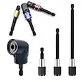 QISF 105 Degree Right Angle Drill Attachment Driver Angle Power Tool + 3PCS Impact Socket Adapter Nut Driver Bit + 3Pcs 1/4'' Hex Shank Magnetic Extension Quick Release Screwdriver Bit Holder