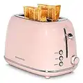 REDMOND 2 Slice Toaster Retro Stainless Steel Toaster with Bagel, Cancel, Defrost Function and 6 Bread Shade Settings Bread Toaster, Extra Wide Slot and Removable Crumb Tray, Pink, ST028