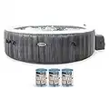 Intex PureSpa Greywood Deluxe 85" x 25" Outdoor Portable Inflatable 6 Person Round Hot Tub Bubble Jet Spa with 6 Type S1 Pool Filter Cartridges