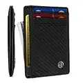 POWR Mens Wallet, Slim Genuine Leather RFID Blocking Minimalist Credit Card Holder (Carbon Fibre), Holds up to 7 Cards and Bank Notes, Ideal for Travel