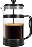 KICHLY French Press Macchina Caffe', Macchina per Espresso e te' con tripli filtri, vetro resistente al calore con stantuffo in acciaio (1000 ml, Nero)