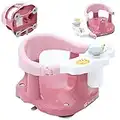 Twinly - Asiento de baño para bebé - Silla para bañera con respaldo - Barra de seguridad con apertura y 4 ventosas grandes de seguridad - Incluye 3 juguetes (Rosa)