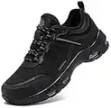 LARNMERN Mens Safety Trainers Work Steel Toe Caps Shoes Lightweight Air Cushion Work Shoes Comfortable Protective Construction Trainers Breathable (Black,9UK)