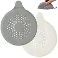 2 Pack Shower Drain Hair Catcher with Suction Cups, Silicone Foldable Sink Strainer Protector Drain Cover for Sinks Baths Bathtub Showers (Grey + White)