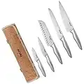 hecef Kitchen Knife Sets with Cloth Roll Bag, High Carbon German Stainless Steel Blade with Ergonomic Handle & Sheaths, Sharp Knives Set for Cooking