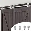 CCJH 10FT/305cm Stainless Steel Sliding Barn Wood Door Hardware Track Kit Top T Mount Roller Hanger Set for Double Door