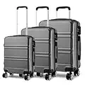 Kono Juego Set 3 Maletas Trolley Rígida ABS Equipajes de Viaje (55cm,66cm,74cm)-Gris