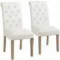 Yaheetech Set of 2 Dining Chairs Fabric Kitchen Chairs Upholstered Dining Chair Set with Back Padded for Dining Room Living Room Restaurant Beige