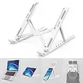 Portable Laptop Stand,10 Levels Height Adjustable Laptop Holder,Lightweight ABS+Silicone Foldable Laptop Riser,Notebook Cooling Stand PC Riser for All Laptops Tablets-White