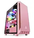 Segotep PC Gaming Computer case with Side Tempered Glass Door Support ATX, Micro-ATX, Mini-ITX Motherboard Mid Case. ATX Mid Tower, PC Case Black White Pink (Pink)