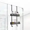 Dyna-Living Over The Shower Door Caddy Pantry Organizer Rack with Reliable Hooks, Sturdy Rust Proof 2-Tier Hanging Shower Organizer Shelf Basket Storage Rack, Bathroom Shower Caddy Drill Free – Black