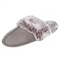 Jessica Simpson Women's Comfy Faux Fur House Slipper Scuff Memory Foam Slip on Anti-Skid Sole, Grey, Small