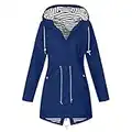 Light Rain Jacket Women's Waterproof Long Rain Coats Hooded Trench Coats Hooded Windbreaker Lightweight Raincoats, Blue, X-Large