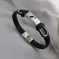 ADGJL Bracelet Cuir Homme Manchette,Bracelet De Manchette en Cuir Classique À La Main Tressé Bracelet Noir Punk Poli Gravé Dauphin avec Fermoir Charme Bijoux pour Femmes Hommes Cadeau