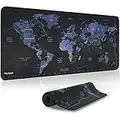 Vicloon Tappetino Mouse Gaming XXL, 900x 400x3mm Mouse Pad Extra Grande, Tappetino per Mouse da Gioco, Antiscivolo Base in Gomma, Bordi Cuciti Mappa del Mondo per Computer, PC, Tastiera, Laptop, Nero