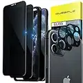 QUESPLE [2+2 Pack] Anti-Spy Privacy Screen Protector for iPhone 11 Pro Max 6.5 Inch with Camera Lens Protector, (Privacy Glass) Anti Peeping/Privacy Tempered Glass Film with Install Tool