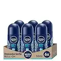 NIVEA MEN Dry Fresh Roll-on pack (6 x 50 ml), desodorante antitranspirante con protección 72 h, desodorante roll-on de cuidado masculino testado en la vida real