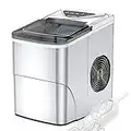 Ice Makers Countertop, Self-Cleaning Function, Portable Electric Ice Cube Maker Machine, 9 Ice Cubes Ready in 6 Mins, 26lbs 24Hrs with Ice Bags and Ice Scoop Basket for Home Kitchen Office Bar(Silver)