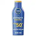 NIVEA SUN Protege & Hidrata Leche Solar FP50+ (1 x 400 ml), protector solar hidratante y resistente al agua con protección UVA/UVB, protección solar muy alta