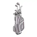 Amazon Exclusive Wilson, Set completo para principiantes, 9 palos de golf con carro, Mujer (mano derecha) Stretch XL, Blanco/Gris/Violeta, WGG157554