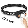 BORUiT G7 Head Torch Rechargeable,Super Bright LED Head Torches Battery Powered with Red Light,USB-C 5 Modes IPX6 Waterproof Headlamp Headlight with Motion Sensor for Camping,Fishing,Running