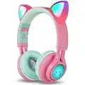 RiwBox - Casque BluetoothCT-7 Oreille de Chat - sans Fil et Pliable - avec Microphone et contrôle du Volume - pour iPhone/iPad/Smartphone/Ordinateur Portable/PC/TV Pink&Green