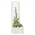 Tidyard Jardinière avec Treillis Lit Surélevé de Jardin Jardinière pour Plantes Grimpantes 43x43x142 cm PP Blanc