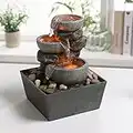 Haobos Decorative Indoor Fountain 3-Bowl Rockery Soothing Sound Tabletop Fountains Home/Office Decor with Led Light/Some Cobblestones(1556A)