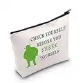 LEVLO Funny Monster Movie Cosmetic Make Up Bag Green Monster Fans Gift Check Yourself Before You Shrek Yourself Makeup Zipper Pouch Bag For Women Girls, Check Yourself, Make Up Bag