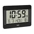 TFA Dostmann Reloj de Pared Digital, 60.4519.01, Radio Reloj con Temperatura Interior, día de la Semana (8 Idiomas), Fecha, Ajuste de Zona horaria, Color Negro, plástico, 215 x 160 x 26 (68) mm