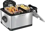 Elite Gourmet EDF-401T Electric Immersion Deep Fryer 3-Baskets, 1700-Watt, Timer Control, Adjustable Temperature, Lid with Viewing Window and Odor Free Filter, Stainless Steel and Black