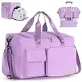 FIORETTO Womens Mens Sports Gym Bag Duffle Bag with Shoes Compartment, Weekend Travel Bag Overnight Bag for Women, Foldable Water Resistant Holdall Hospital Bag for Swimming, Basketball Purple