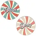 GEEKBEAR Clean Dirty Magnet for Dishwasher (03. Retro Spiral) - Double Sided and Reversible Clean Dirty Sign Indicator - Flip Dishwasher Magnet with Bonus Adhesive Metal Plate - Kitchen Decor