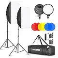 Neewer 2 Kit di Illuminazione a LED: 51,1x71cm Softbox, 3200-5600K 48W Lampadina LED Dimmerabile con 2,4G Telecomando, Cavalletto, Filtri Rosso/Giallo/Blu per Fotografia al Chiuso