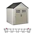 Rubbermaid 7 x 7 Feet Weather Resistant Resin Outdoor Storage Shed + 34 Inch Garden Tool & Sports Storage Rack for Sheds