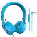 Puro Sound Labs PuroBasic Volume Limiting Wired Headphones for Kids, Foldable & Adjustable Headband w/Microphone, Compatible with Smartphones, Tablets and PC’s (Blue)