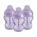 Tommee Tippee Advanced Anti-Colic Baby Bottle, 260ml, Slow-Flow Breast-Like Teat for a Natural Latch, Triple-Vented Anti-Colic Wand, Pack of 3, Purple