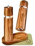 Moulin à sel et poivre en bois d'acacia avec dessous de verre - Bois FSC durable - Broyeur en céramique durable - Sans plastique