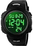 VDSOW Mens Sports Digital Watches - Outdoor Waterproof Sport Watch with Alarm/Timer, Big Face Military Wrist Watches with LED Backlight for Running Men - Black